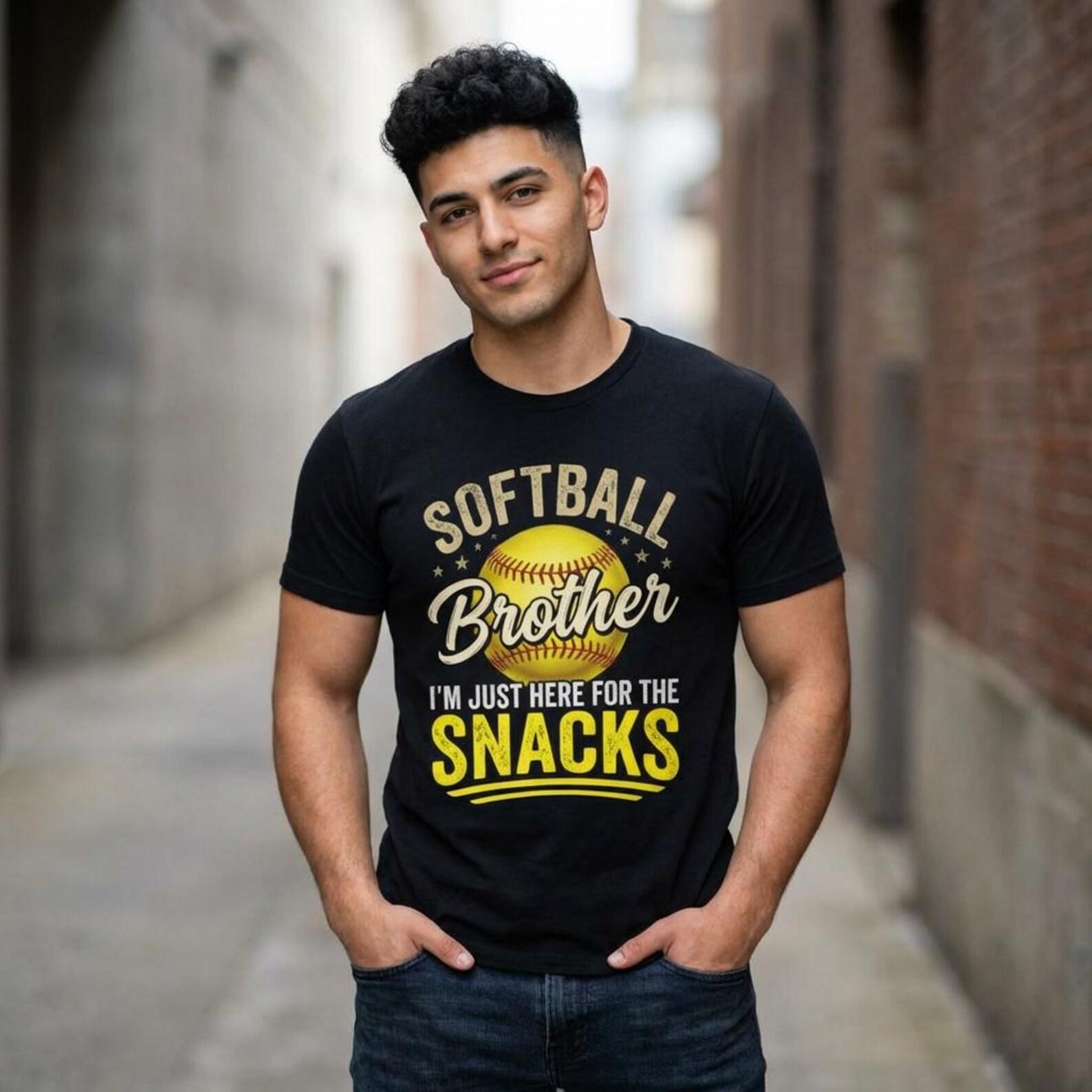 Funny Retro Softball Brother I m Just Here for The Snacks T-Shirt; Baseball Game Day Tee; Sibling Snack Lover Fan Gear M