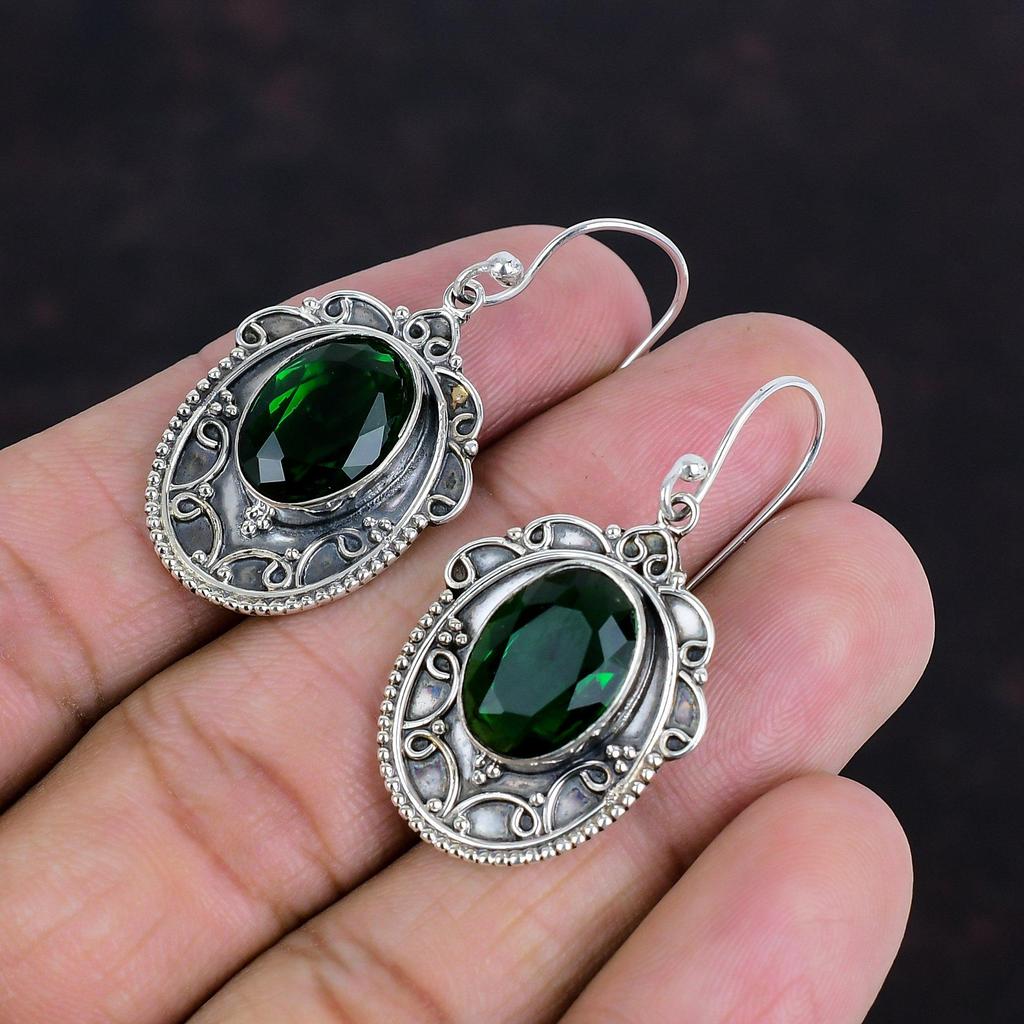 Cercei Fațetați cu Diopsid Cromat Argint Sterling 925 Cercei cu Piatră Prețioasă Cercei Handmade Bijuterii cu Diopsid Cromat Cercei Vintage Cadouri Pentru Ea