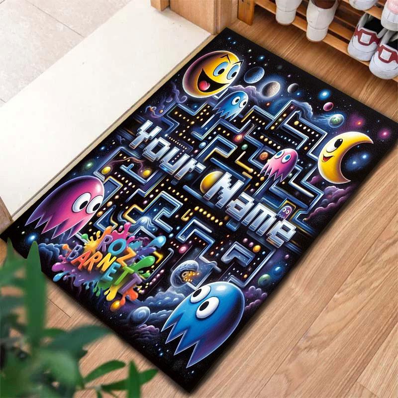 Pac-Man Custom Name Carpet Rug for Living Room Bedroom Home Sofa Decoration,Kids play Non-slip Floor Mat
