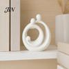 Soft Furnishing Accessories 3D Printed Abstract Holy Family Statue, Minimalist White Circular Embracing Art Sculpture, Modern Matte Ornaments