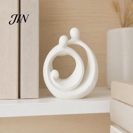 Soft Furnishing Accessories 3D Printed Abstract Holy Family Statue, Minimalist White Circular Embracing Art Sculpture, Modern Matte Ornaments