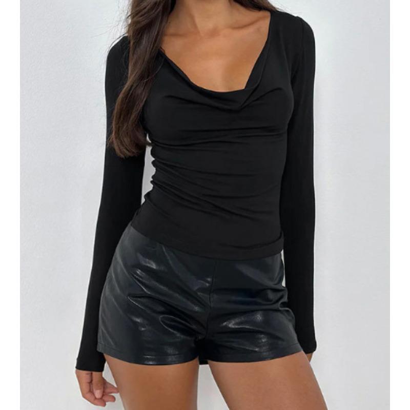 QICED Women's Fashion Casual Solid Color Print Long Sleeve V Neck Blouses & Shirts Unique Design