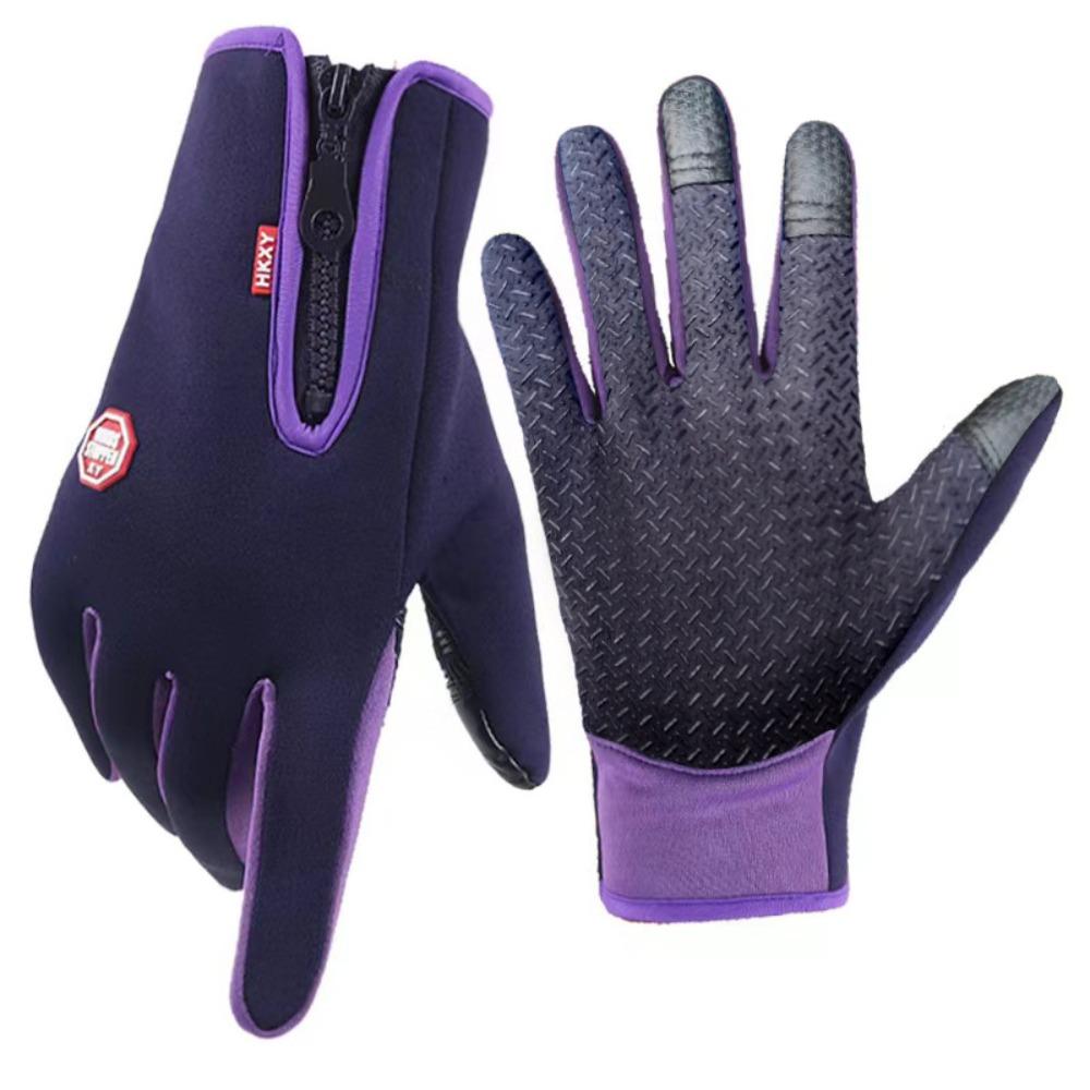 

Зимние термоперчатки мужские для улицы, для велоспорта, спортивные, ветрозащитные, водонепроницаемые, для велоспорта, катания на лыжах, нескользящие, с сенсорным экраном, на молнии M фиолетовый