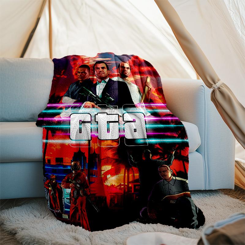1ks deka s motivem GTA - Digitální potisk, Polyester, Útulná pro všechna roční období, Ideální pro venkovní použití a cestování