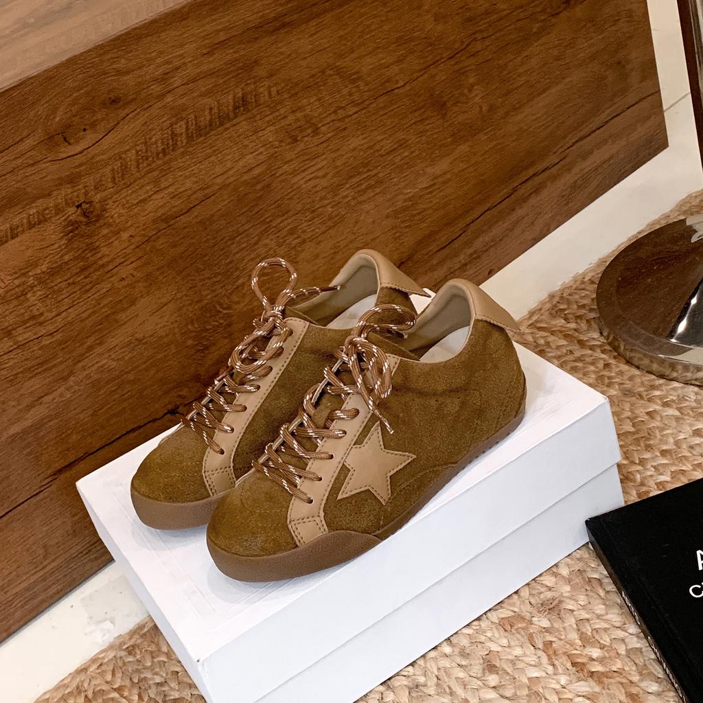 New color matching retro star German training shoes women's leather versatile lace-up casual dirty shoes Forrest Gump shoes