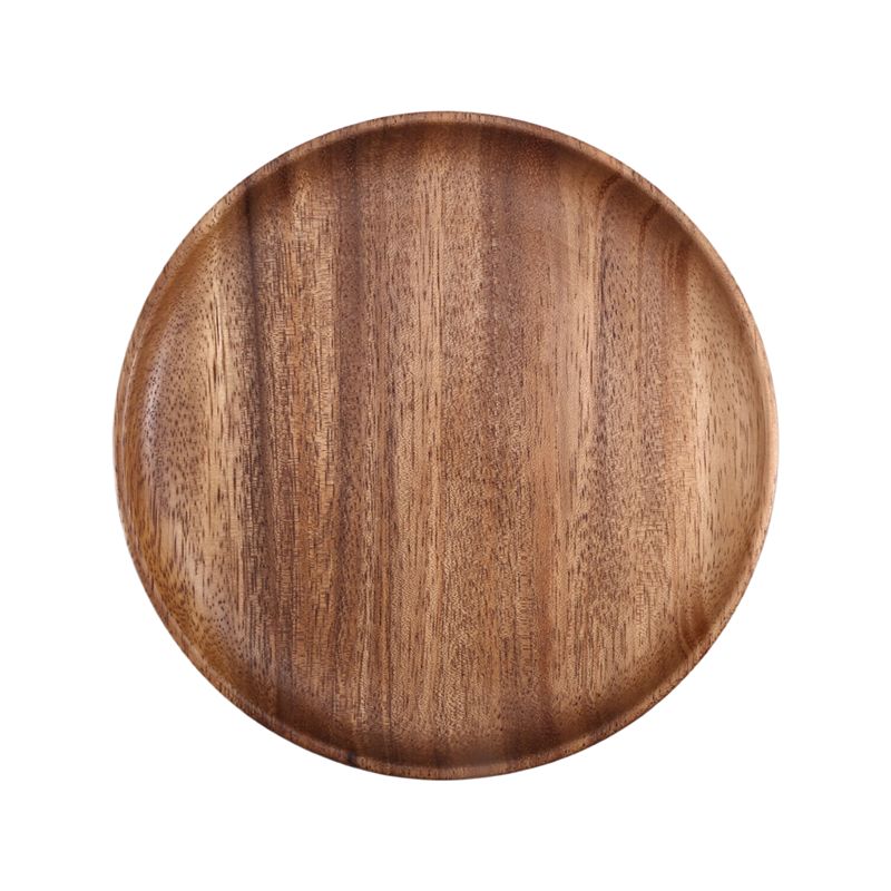 J1UL1N Round Solid Wood Board Whole Acacia Wood Fruit Plate Wooden Saucer Tea Plate Dessert Dinner Breakfast Plate