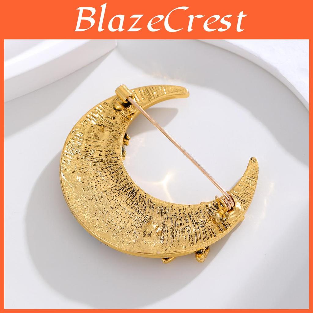 Vintage Moon Pendant Brooch With Zinc Alloy Long Chain For Unisex Fashion Accessories
