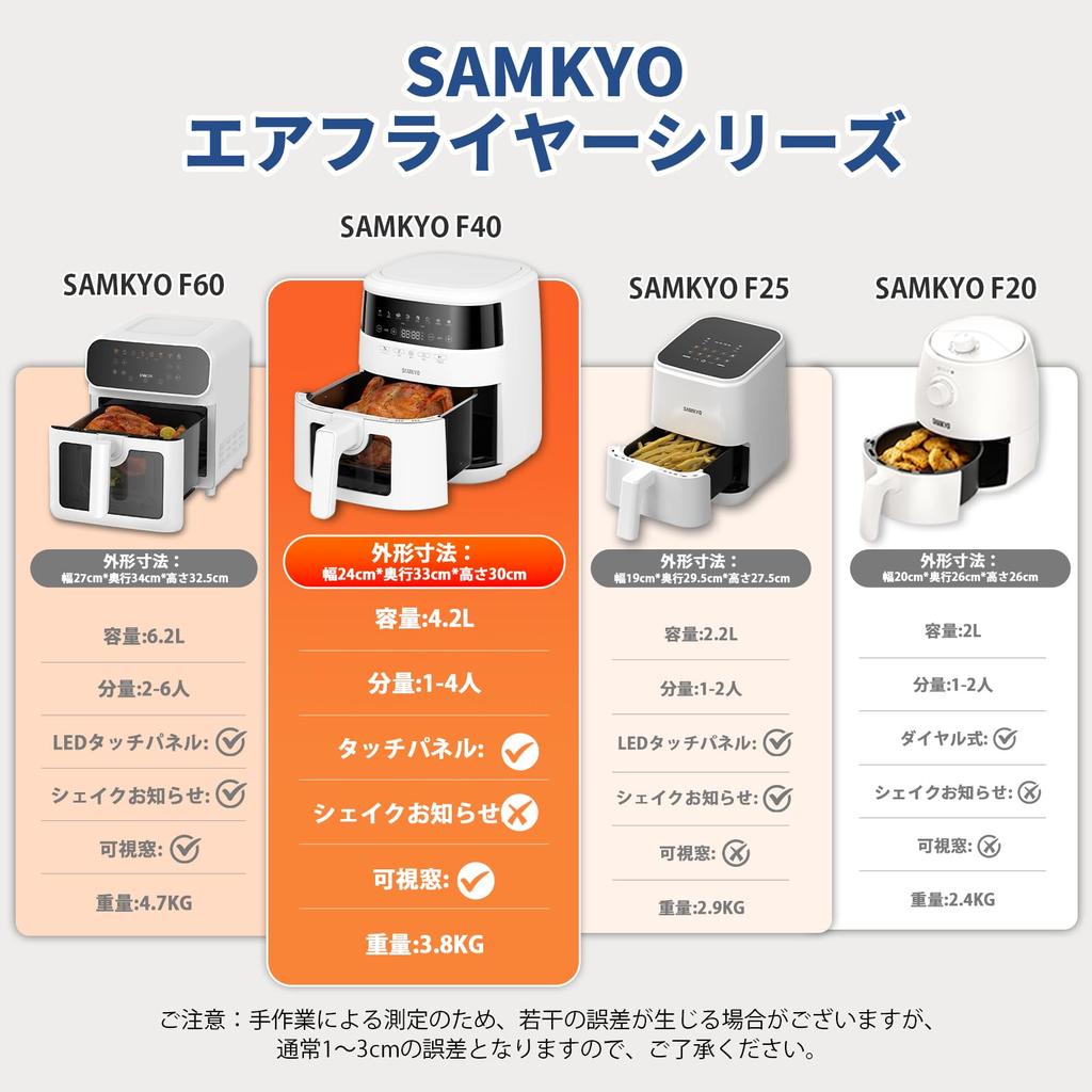 SAMKYO Air Fryer Visible Window Large Capacity for People Air Fryer Touch Panel Japanese Recipe Included Air Fryer Machine Fryer Fried Food Deli F40