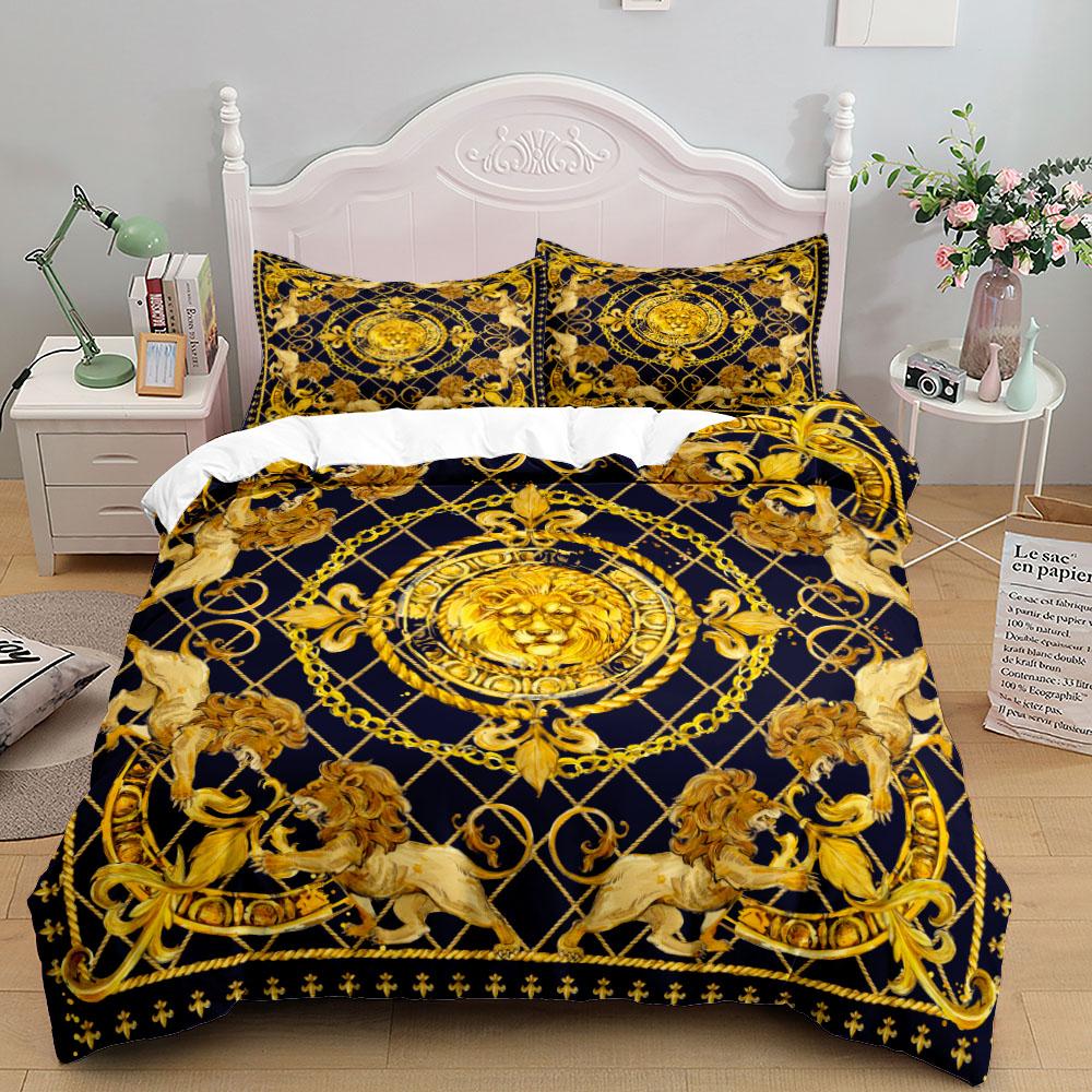 European Style Baroque Pattern Lion Duvet Cover Set King Queen Double Full Twin Single Size Bed Linen Set
