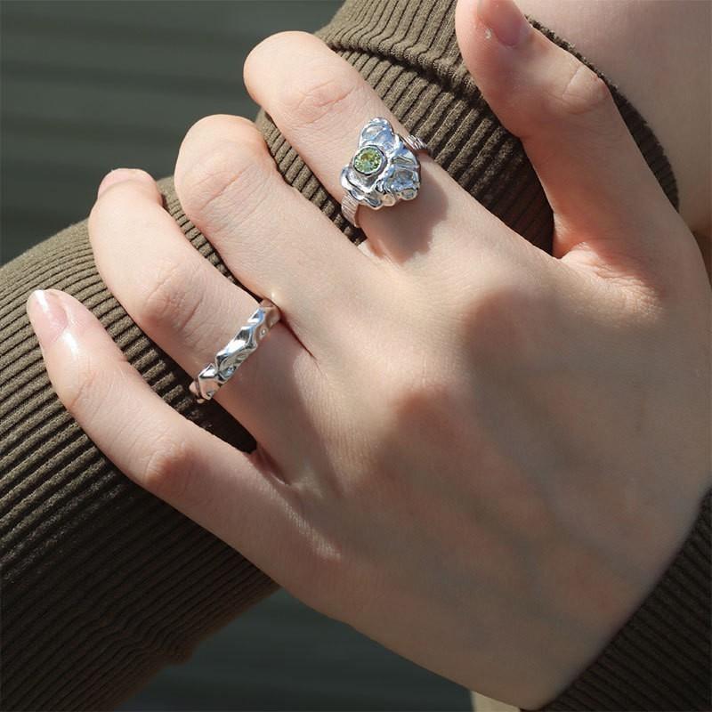 Unisex Fashion Forward Adjustable Ring With Irregular Shape In Bright Yellow Tone Green