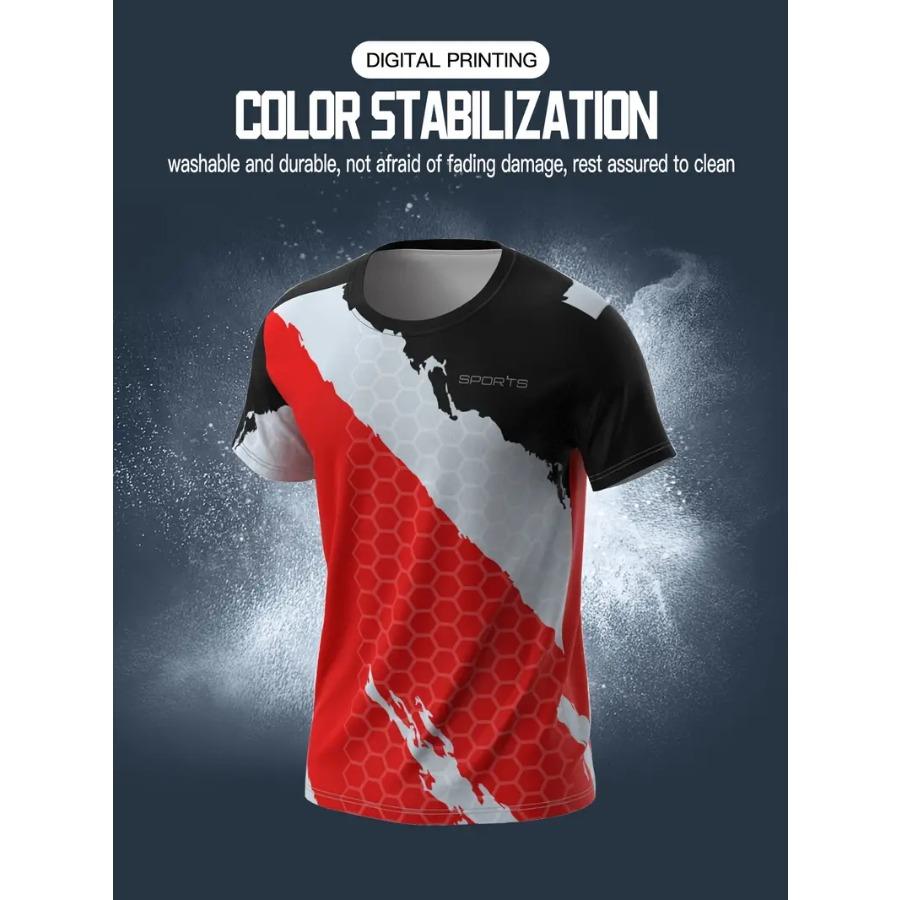 Men's Color Block Shirt, Active Short Sleeve Crew Neck Rash Guard for Fishing Hiking Outdoor