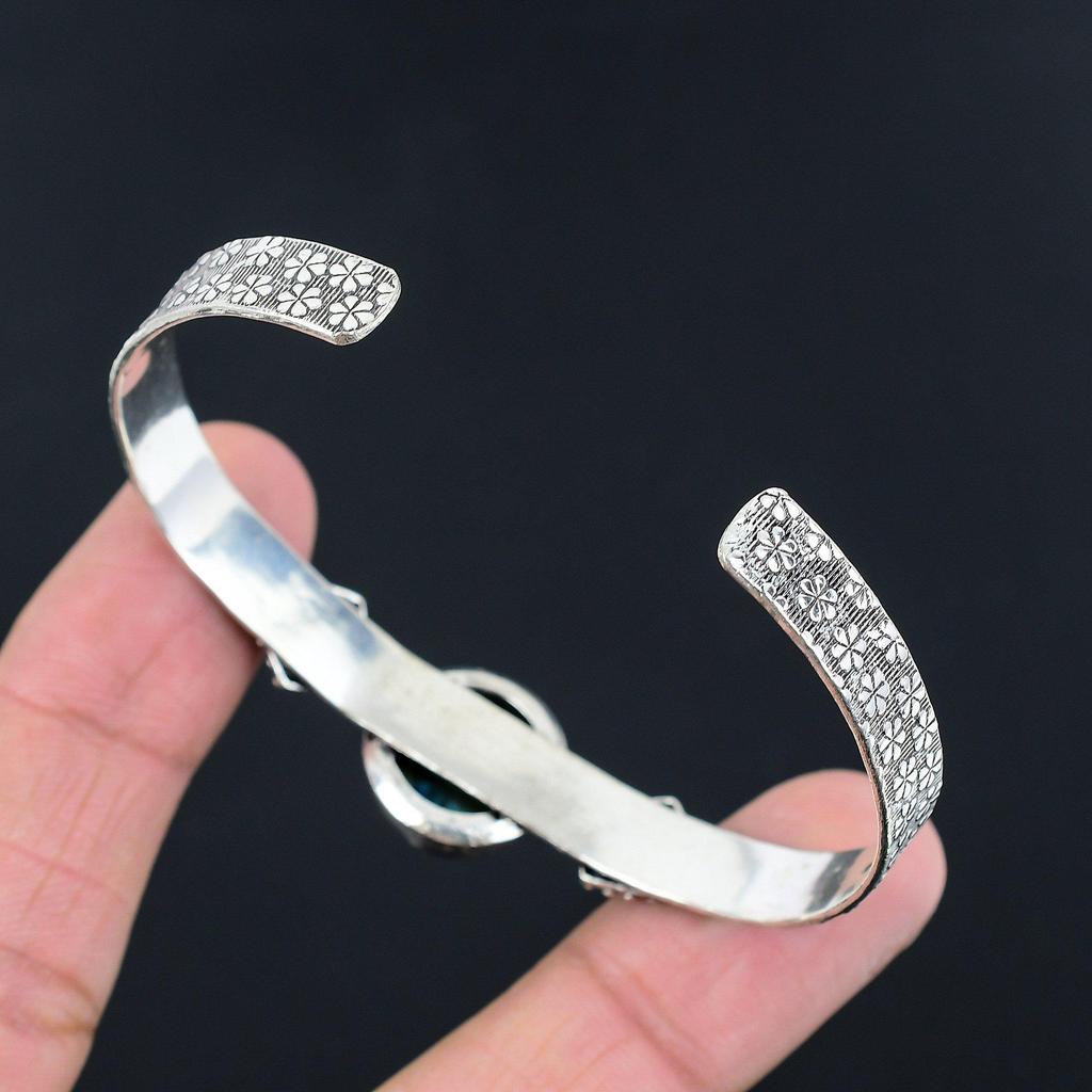 Wedding Gift For Her 925 Silver Natural Labradorite Gemstone Bangle Adjustable