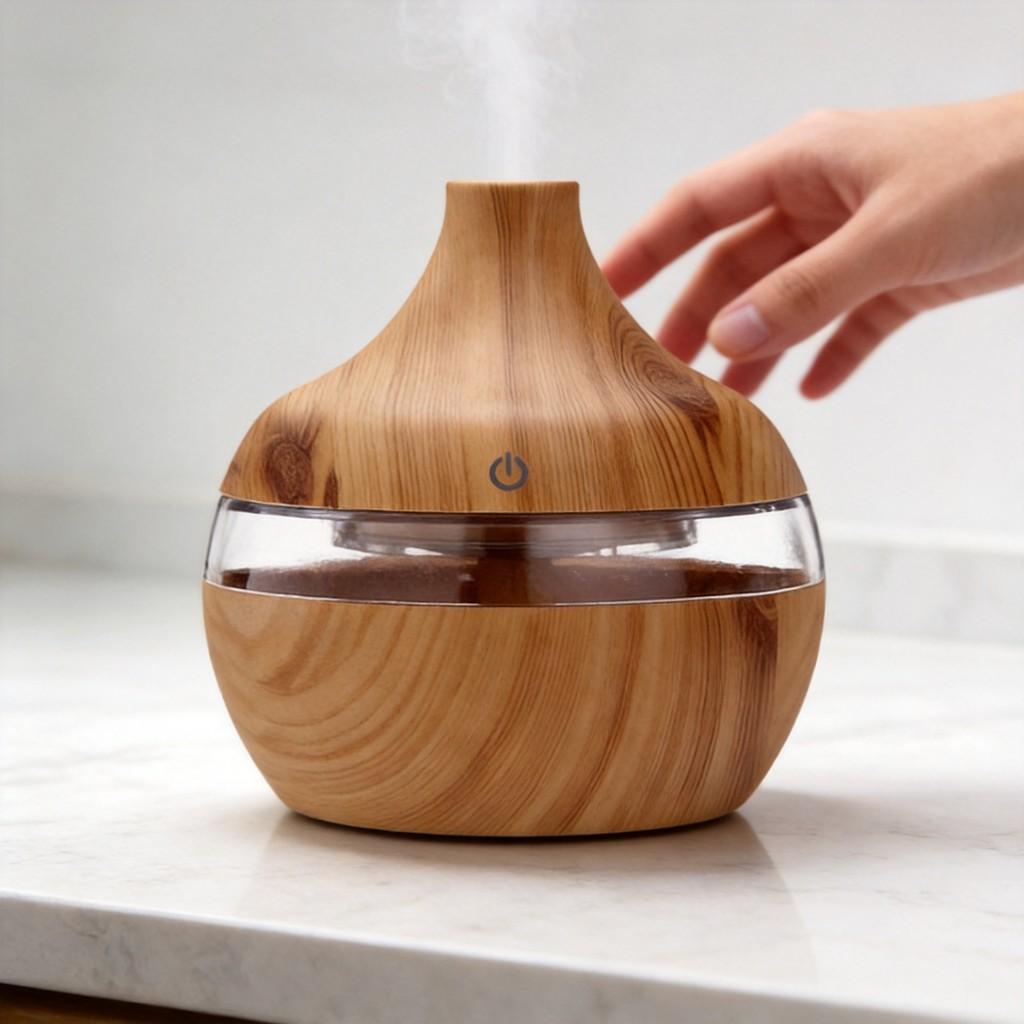 Holzmaserung USB-Luftbefeuchter mit Nachtlicht-Diffusor für den Heimgebrauch und Aromatherapie