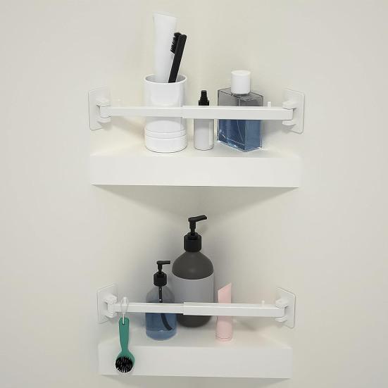 2 Pcs Shower Corner Holder RV Shower Corner Storage Bar Adjustable Easy to Install Rack Rod Wall Mount Space-saving Shower Shelf Fence