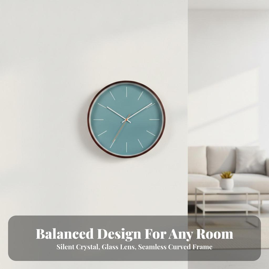Silent Quartz Wall Clock Decorative Wooden Frame Battery-Powered