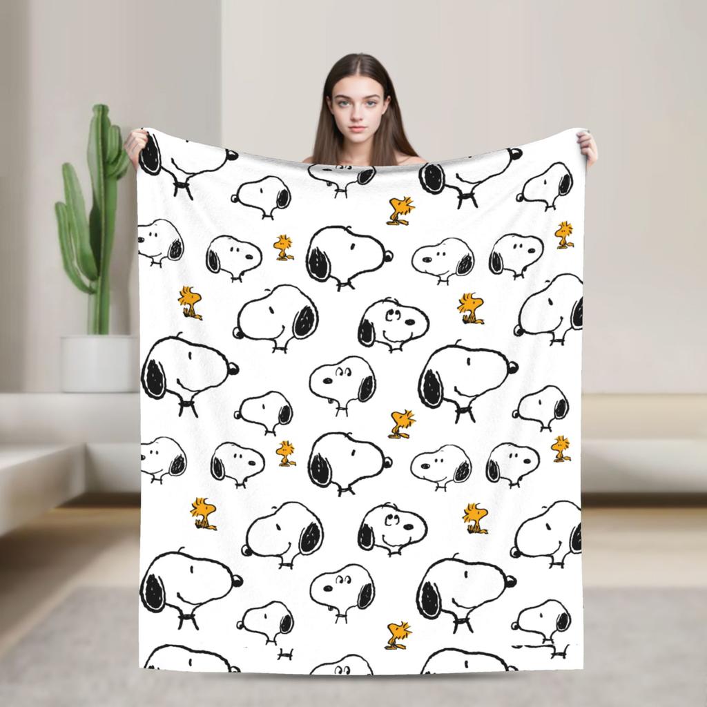 Snoopy Listen to music Blankets Fleece Spring Autumn Cartoon  Multifunction Super Warm Throw Blanket for Home Plush Thin Quilt