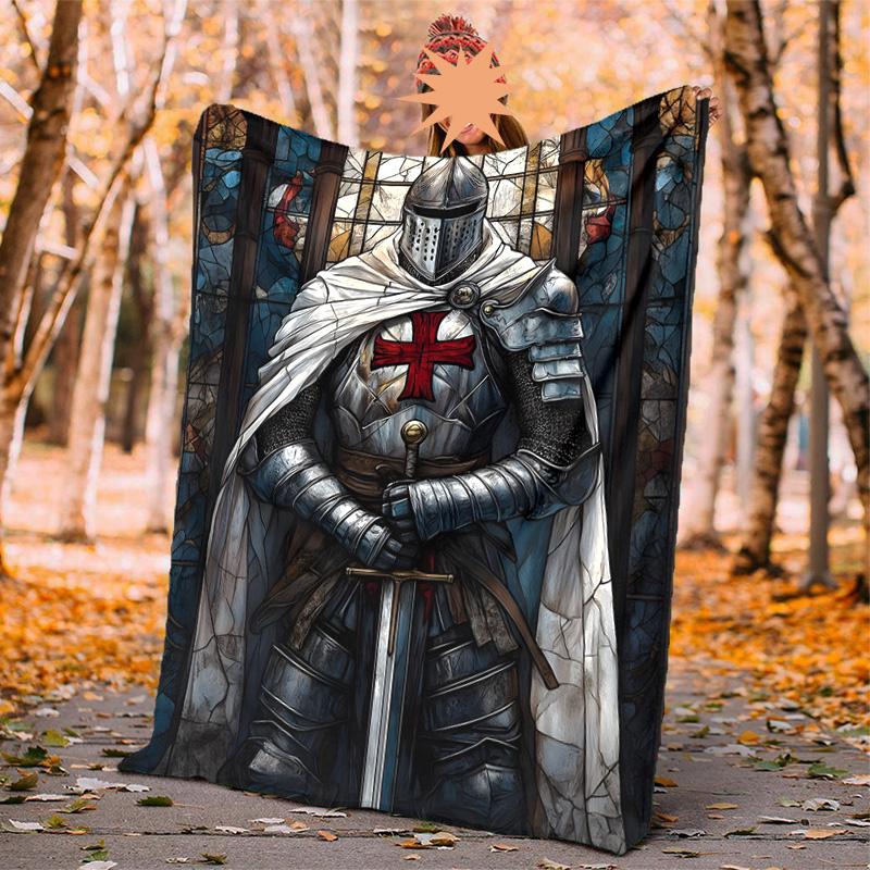 Cross Templars Knight Flannel Blanket Soft Warm All-Season Throw, Design for Camping, Car Travel, Hiking Sofa, Bed, Office Perfect Gift for Parties
