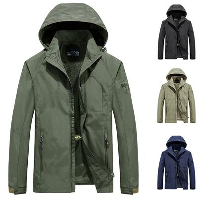 Spring and Autumn Thin Outdoor Shell Jacket Detachable Hat Solid Color Coat Sports Men's Jacket
