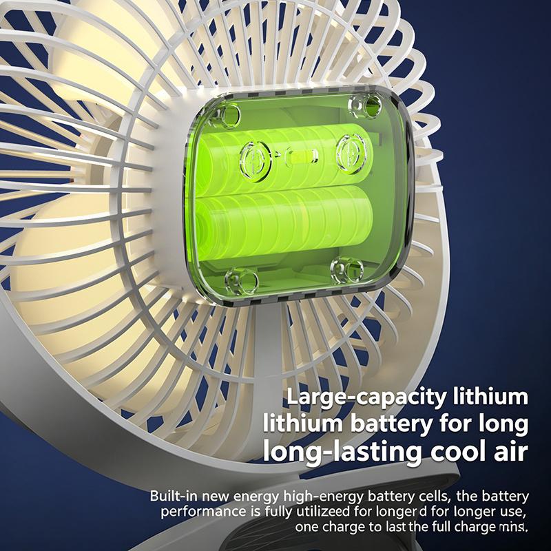 Clip-on Camping Fan 3 Speed Rechargeable Battery Operated Air Circulator Desktop Portable for Tent Office Dorm and Home