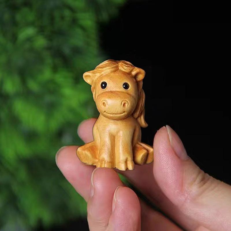 1/2Pcs Mini Wood Carving Chinese Year Horse Ornaments Zodiac Statue Cute Horse Decor Office Desktop Decor Car Decoration