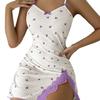 Neues Sommer Damen Nachthemd mit Herzmuster, Farbblock, Heimkleidung, Rüschenspitze, Neckholderkleid