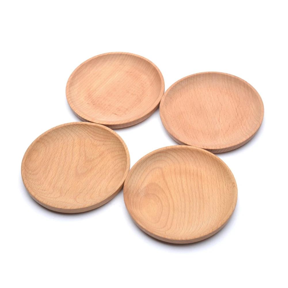 Wooden Round Serving Plate Eco-friendly Reusable Snack Tray Dinner Plates Natural Fruit Dessert Kitchen Tableware