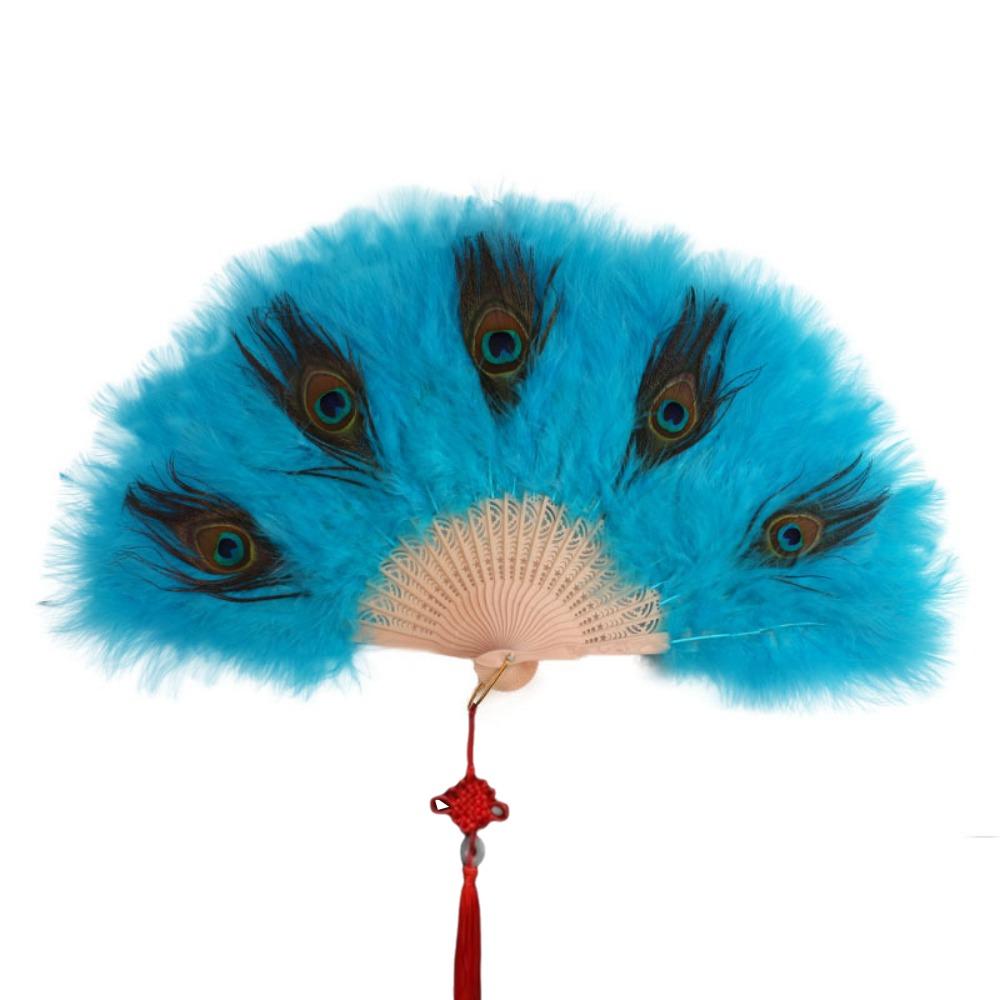 Handheld Peacock Feather Fan With Tassel Feather Dance Fan Folding Hand Fan  Home Decoration