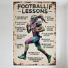 Vintage Football If Lessons Metal Tin Sign with Female Player Illustration - Retro Motivational Wall Art for Home Bar Man Cave D