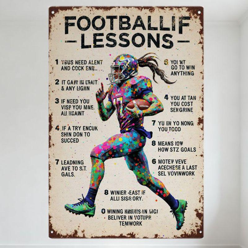 

Vintage Football If Lessons Metal Tin Sign with Female Player Illustration - Retro Motivational Wall Art for Home Bar Man Cave D 20x30cm（7.8x11.8inch）