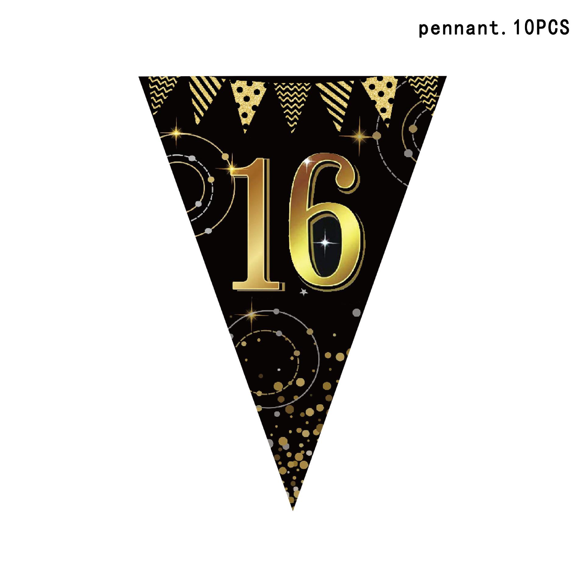 Black and Gold 18th Birthday Triangle Banner - Party Decorations