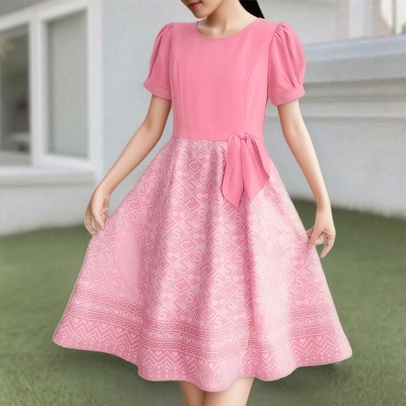 

ZANZEA Жіноча повсякденна літня сукня з короткими рукавами та круглим вирізом 5XL рожевий