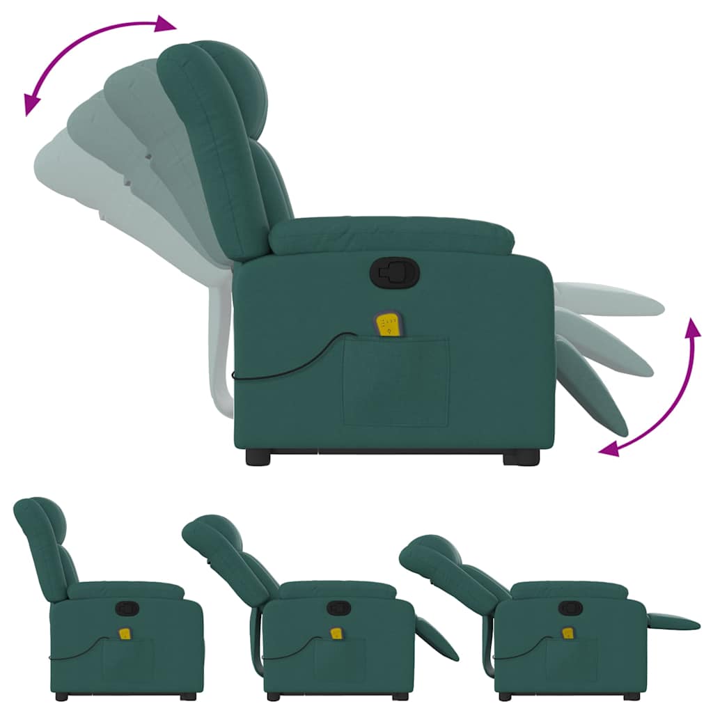Massage Recliner with Rising Function Dark Green Fabric