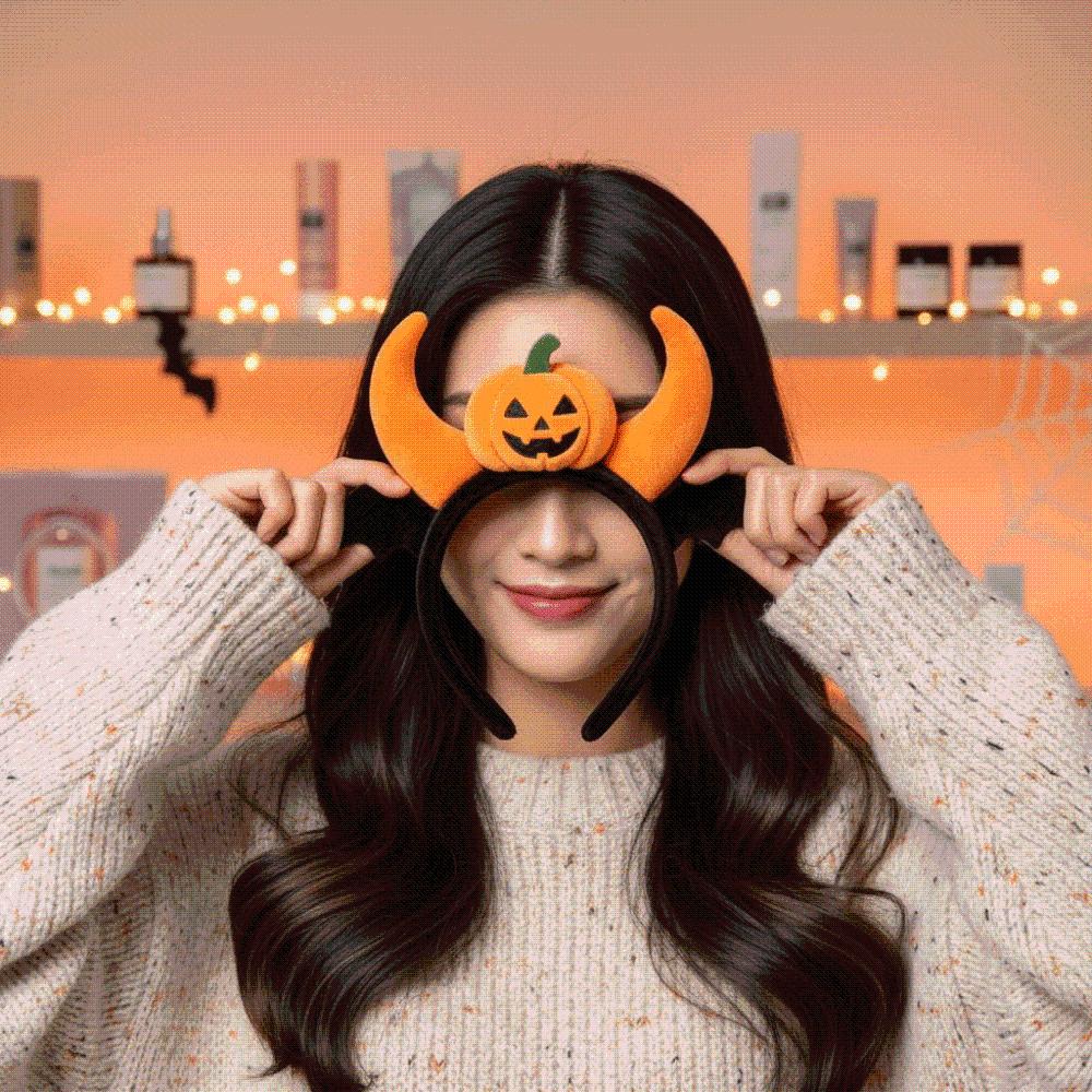 Elastic Pumpkin Headband Plush Halloween Head Hoop Spooky Headwear Theme Party