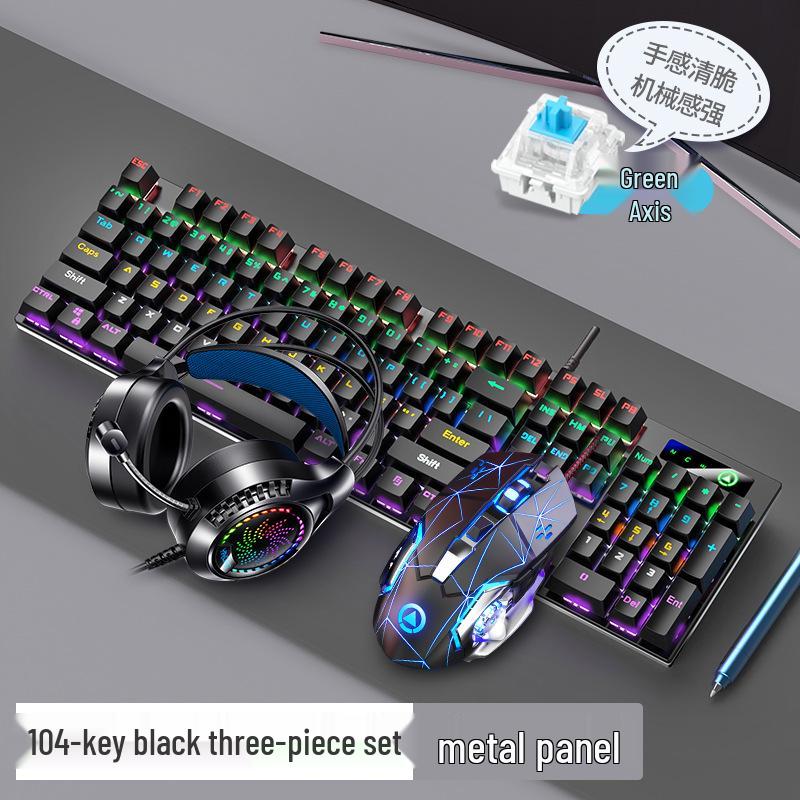 Silver Mechanical Keyboard, Mouse, and Headset Set - Blue/Black Switches, 87/104 Keys, Wired Gaming & Office E-Sports Bundle