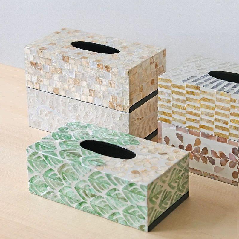 Natural Seashell Decorative Tissue Box Living Room Coffee Table Home Storage Modern Minimalist Paper Towel Dispenser
