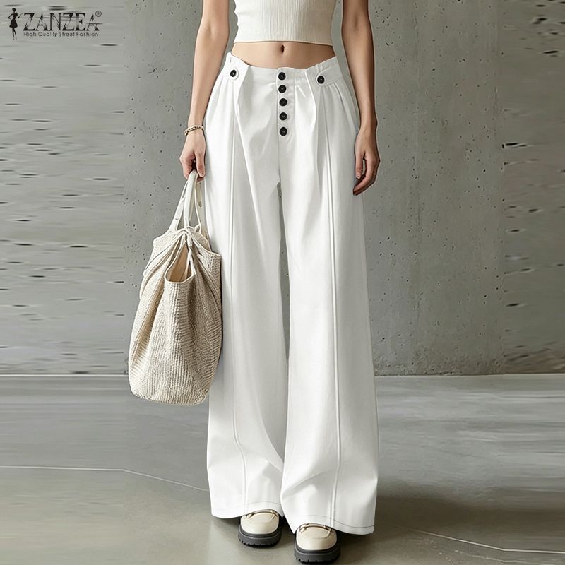 ZANZEA Women Daily Casual Solid Color Loose Long Pants