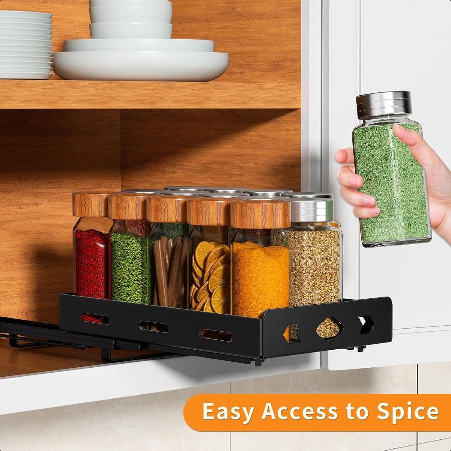 

Выдвижной органайзер для специй для шкафа Сверхпрочная выдвижная полка для специй для внутренних шкафов Кухонный шкаф Органайзер для приправ United States