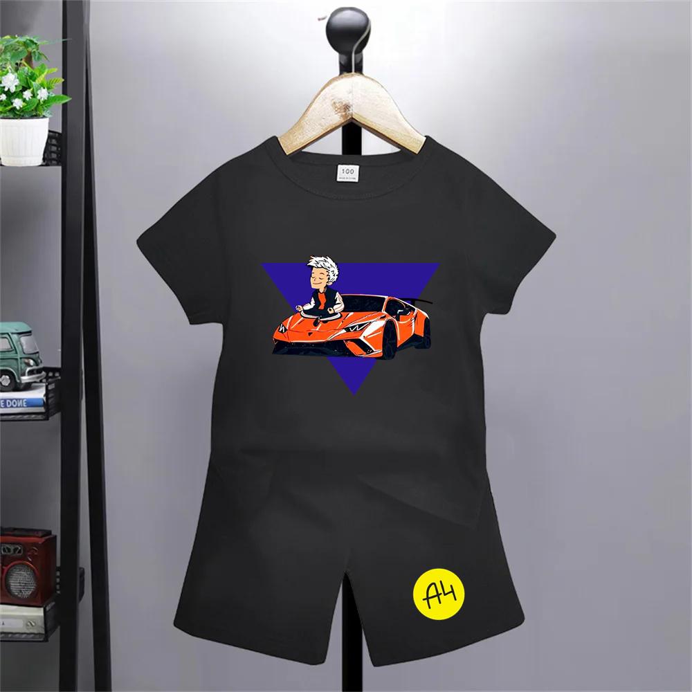 Merch A4 Letní Chlapec Černá Dívka Červené Oblečení Tričko + Šortky Sady Potisk Tričko Krátké Topy Ležérní Vlad A4 Anime Trička Kulatý Výstřih Děti