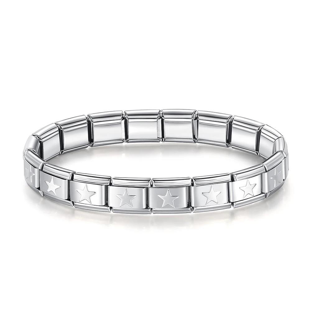 Neue Mode Damen Mann Italienischer Charm Herz Blume Schmetterling Kreuz Delfine Edelstahl Elastisches Armband Gliederarmreif