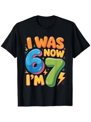 7th Birthday Boys and Girls Children T-shirt | "I Am 6 Years Old, Now 7 Years Old" 67 Print Comfortable Round Neck Casual Top...