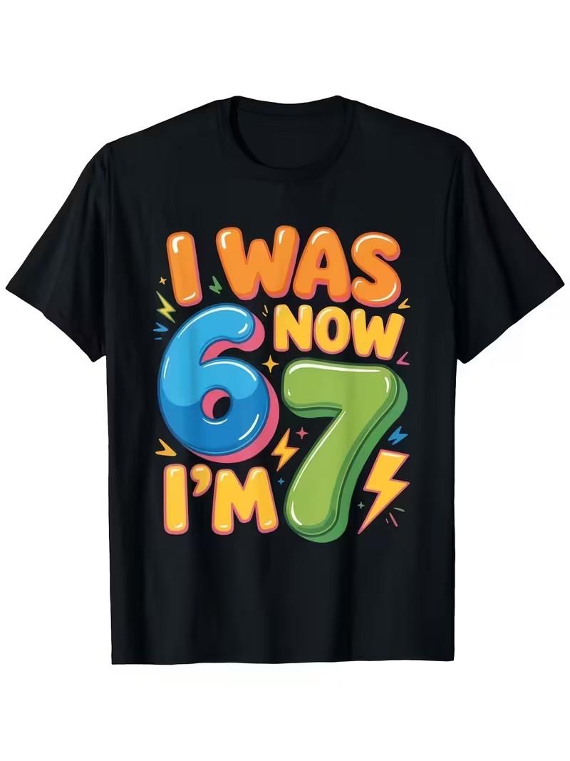 

7th Birthday Boys and Girls Children T-shirt | I Am 6 Years Old, Now 7 Years Old 67 Print Comfortable Round Neck Casual Top... 5XL різнокольоровий