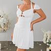Milk silk white double-layer dress, European and American sexy hollow backless neck pleated dress
