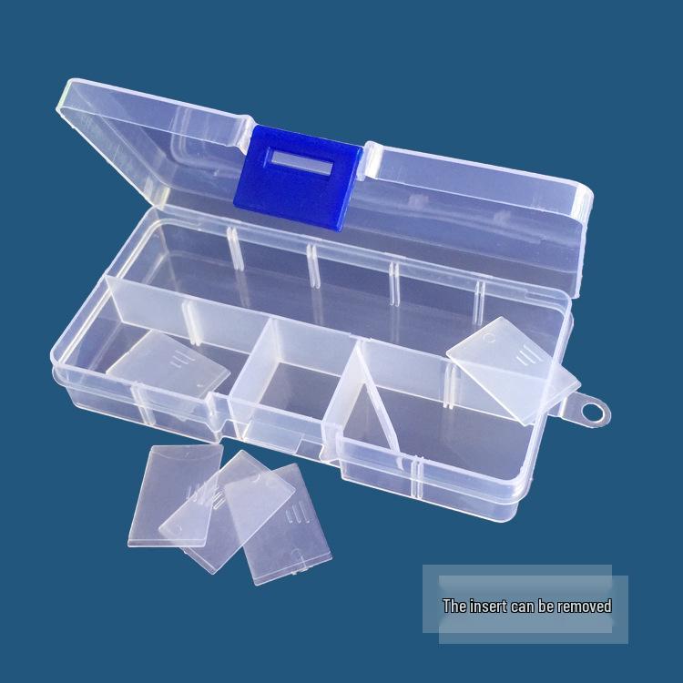 Compact 10-Compartment Clear Plastic Box with Removable, Sortable Dividers for Component Storage