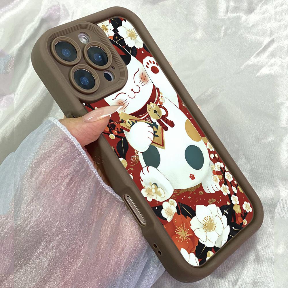 

JT63 Beckoning Cat Phone for iPhone 17 16 Pro Max Samsung S26 S25 S24 S23 Ultra A17 A16 A07 A56 Xiaomi 15T Redmi Note 14 Pro Plus Soft TPU Case Cover Redmi 15C 4G/5G(171.6) коричневий