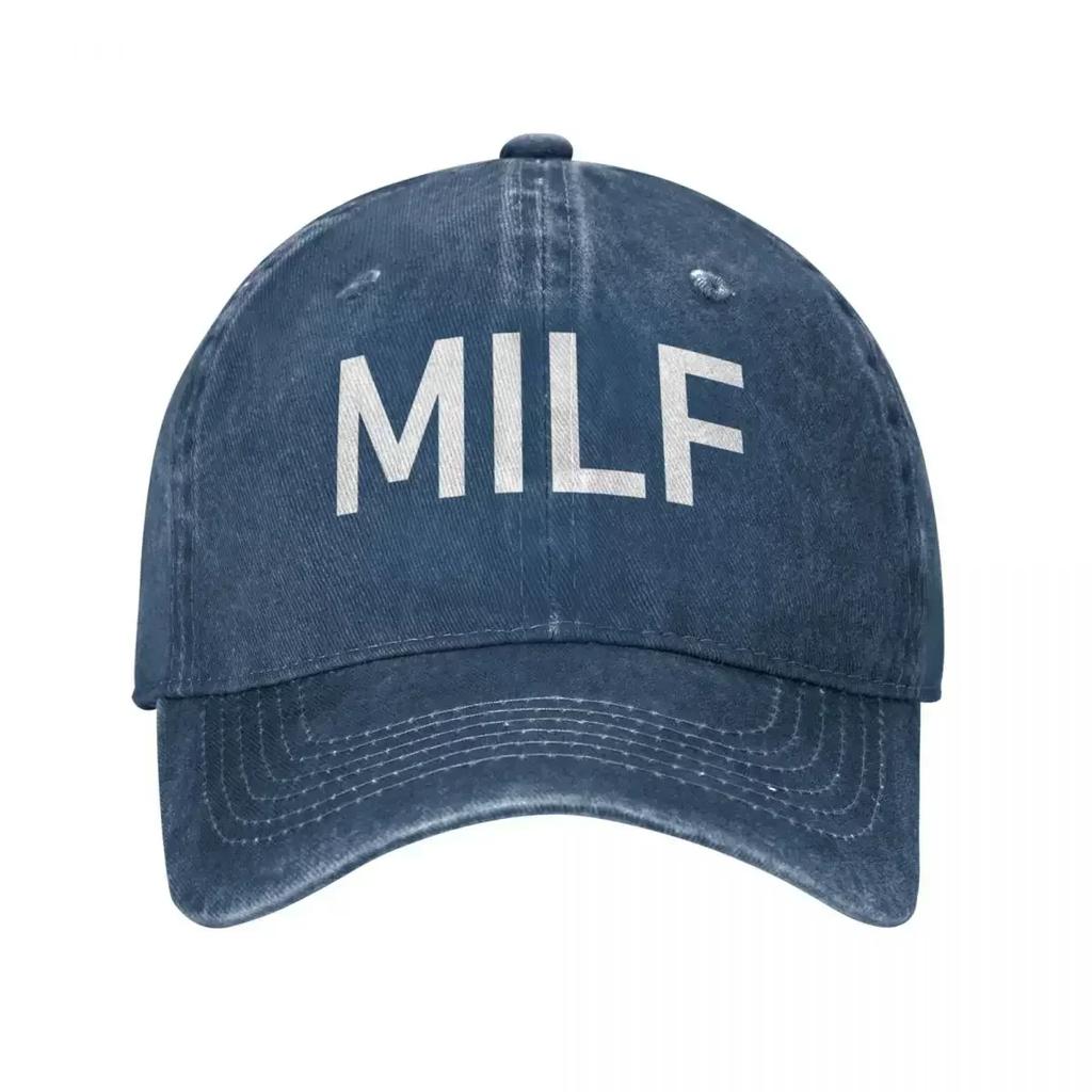 Vintage MILF Jokes Baseball Cap Unisex WomenDistressed Washed Snapback Outdoor Workouts Unstructured Soft S Hat