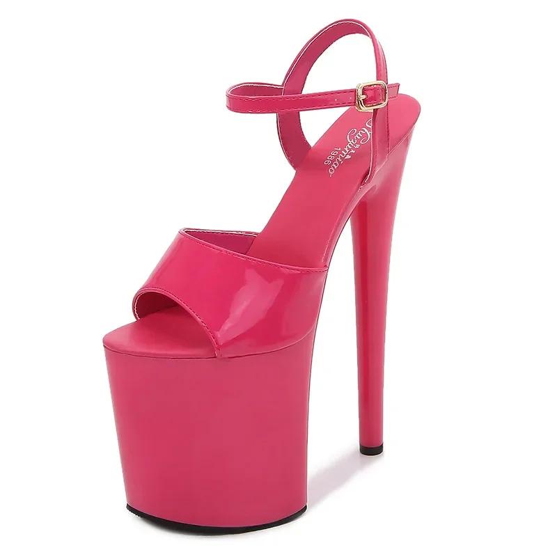Fashion patent leather 20cm extra-high heels stilettos sexy waterproof platform, hate the sky and high sandals women designer sandals