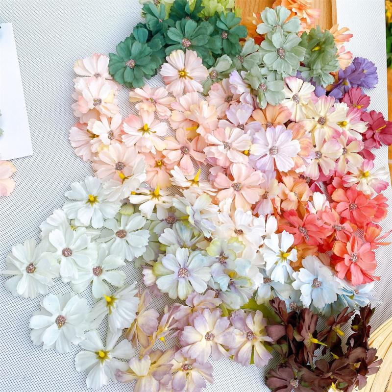50/100pcs Artificial Flower Heads Colourful Silk Flowers For Crafts Scrapbooking Home Decoration