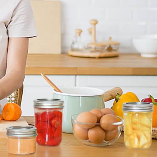 Wide Mouth Mason Jars Bulk - 6 Plastic Jars with Lids, Clear Storage Containers, Small Canning Jars, Wide Mouth Canning Supplies Jars, Cosmetic Jars