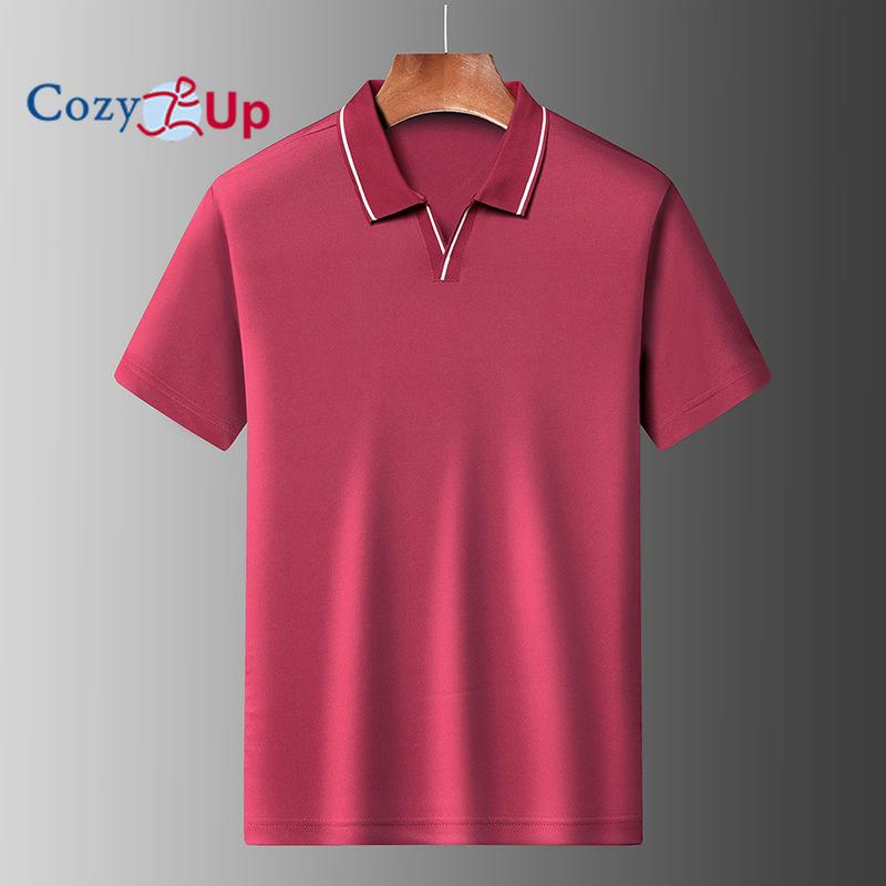 Kuscheliges Herren-Poloshirt mit Unifarbe und einfachem Scherenschnittkragen