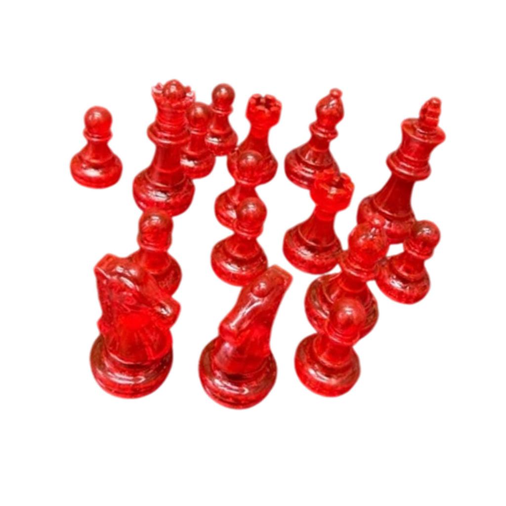 16PCS Chess Pieces Only Chessman Set 1.93 Inch King Height Easy Identification for Chess Enthusiasts Transparent Red